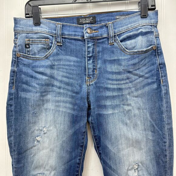 Judy Blue Jeans Womens 7/28 Blue Boyfriend Midrise Denim Distressed Medium Wash - Picture 3 of 12